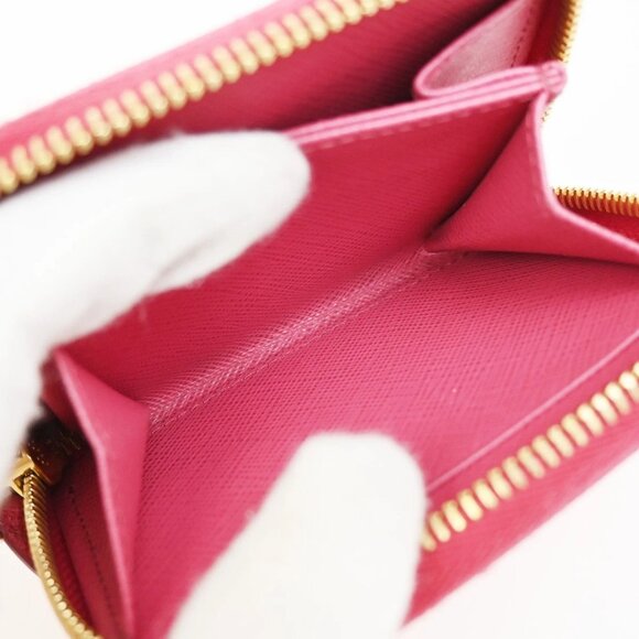 PRADA Logo Saffiano Compact Zipper Around Coin Wallet Leather Pink GHW 38KA657 - Picture 12 of 16